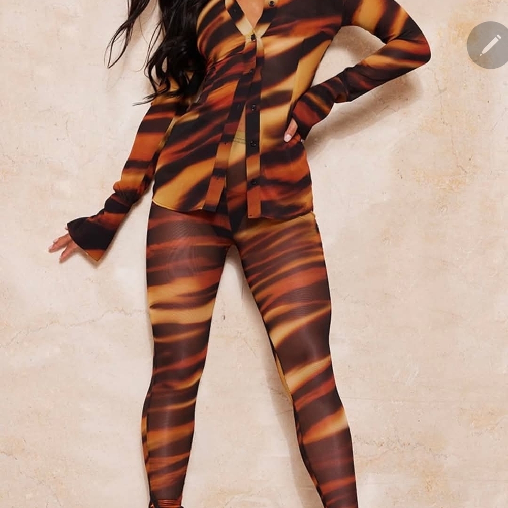 PrettyLittleThing Brown Tiger Print Jumpsuit